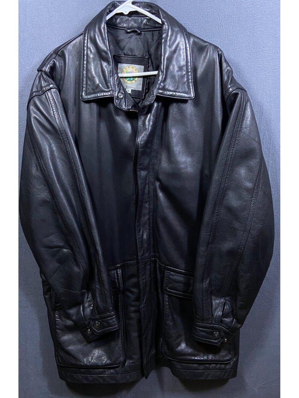 Vintage Forest Club Rainforest Mens Classic Genuine Leather Jacket Black XL read